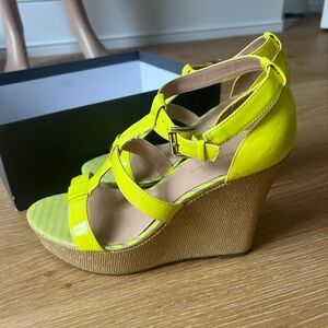 Tommy Hilfiger Neon Yellow Patent Wedge Sandals